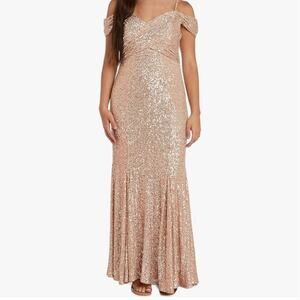 Women's Nightway 10 Gold Sequin Maxi Dress Cocktail Formal Fit and Flare